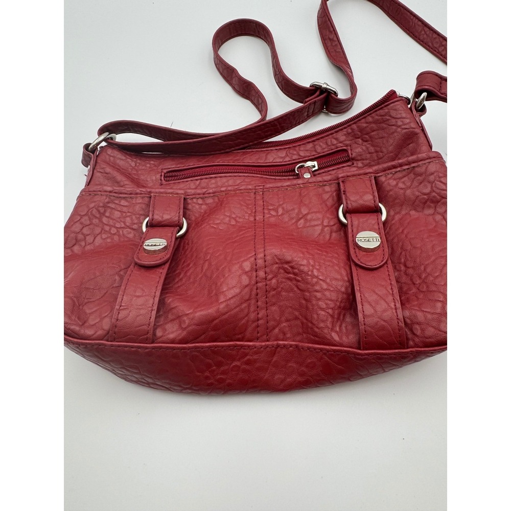 Rosetti‎ Red Pebbled Faux Leather Crossbody Bag Adjustable Strap Zip Closure